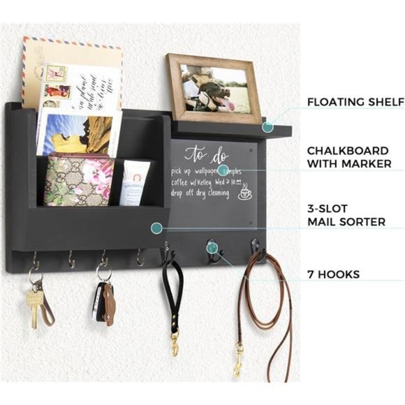 Key Holder for Wall-Mail Holder Organizer Wall Mount with Shelf-Hanging Key Rack - Picture 4 of 7